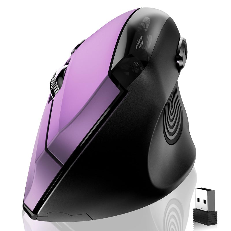 memzuoix Ergonomic Wireless Mouse, 2.4G Optical Cordless, 800/1200/1600 DPI, Vertical Computer Mouse for Laptop, Mac, PC, Desktop (Right Hand, Large) - Purple - Image 1